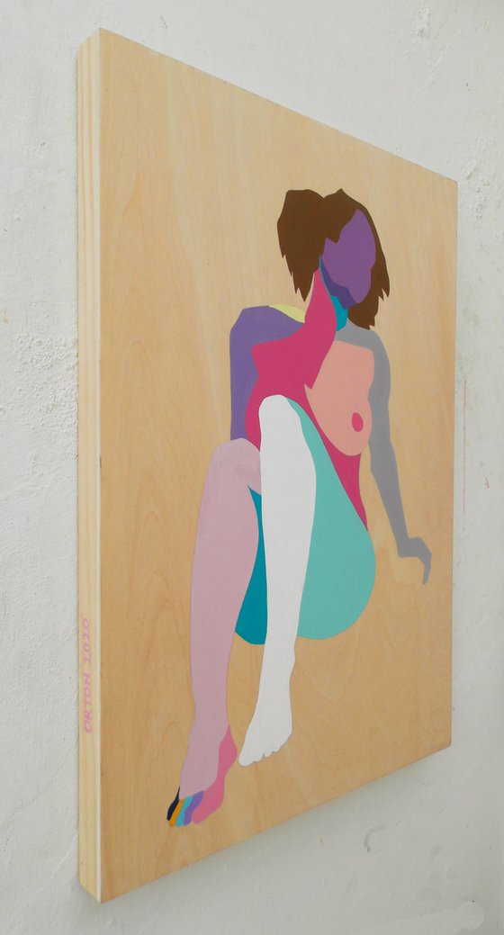 Abstract Female Nude Figure Study On Wooden Box Panel
