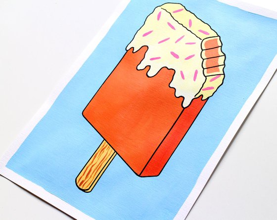 Orange And Sprinkles Ice Lolly - Pop Art Painting On A4 Paper (Unframed)