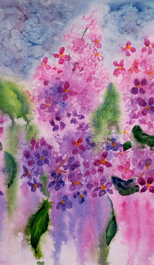 Lilac Original Watercolor Painting by Halyna Kirichenko