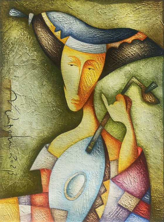 The musician(23.5x33x5cm, oil painting, ready to hang)