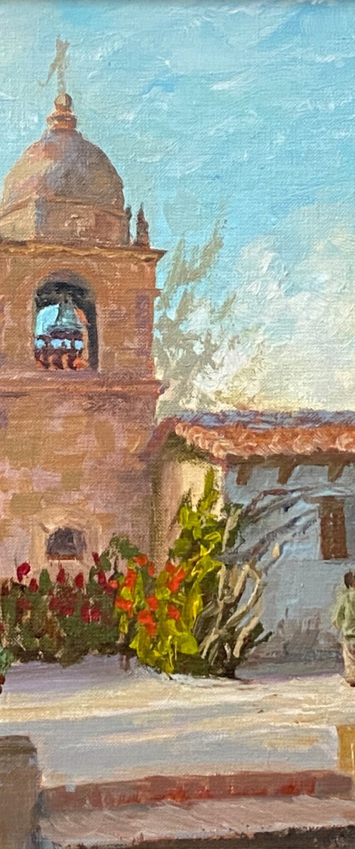 Carmel Mission Bell Tower and Courtyard by Tatyana Fogarty