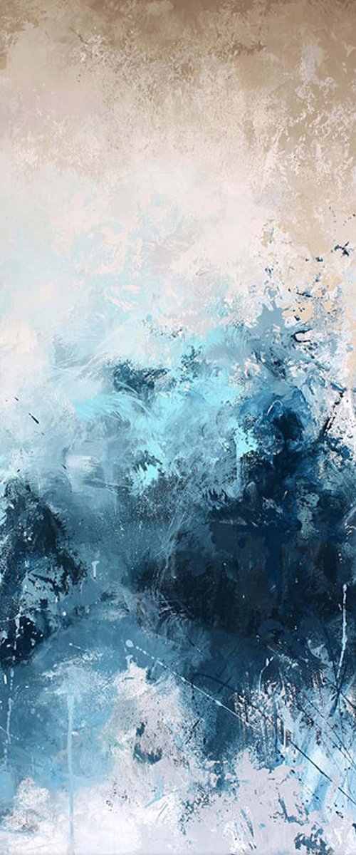 "Blue ink" Acrylic abstract navy blue art by Nina Smykalova