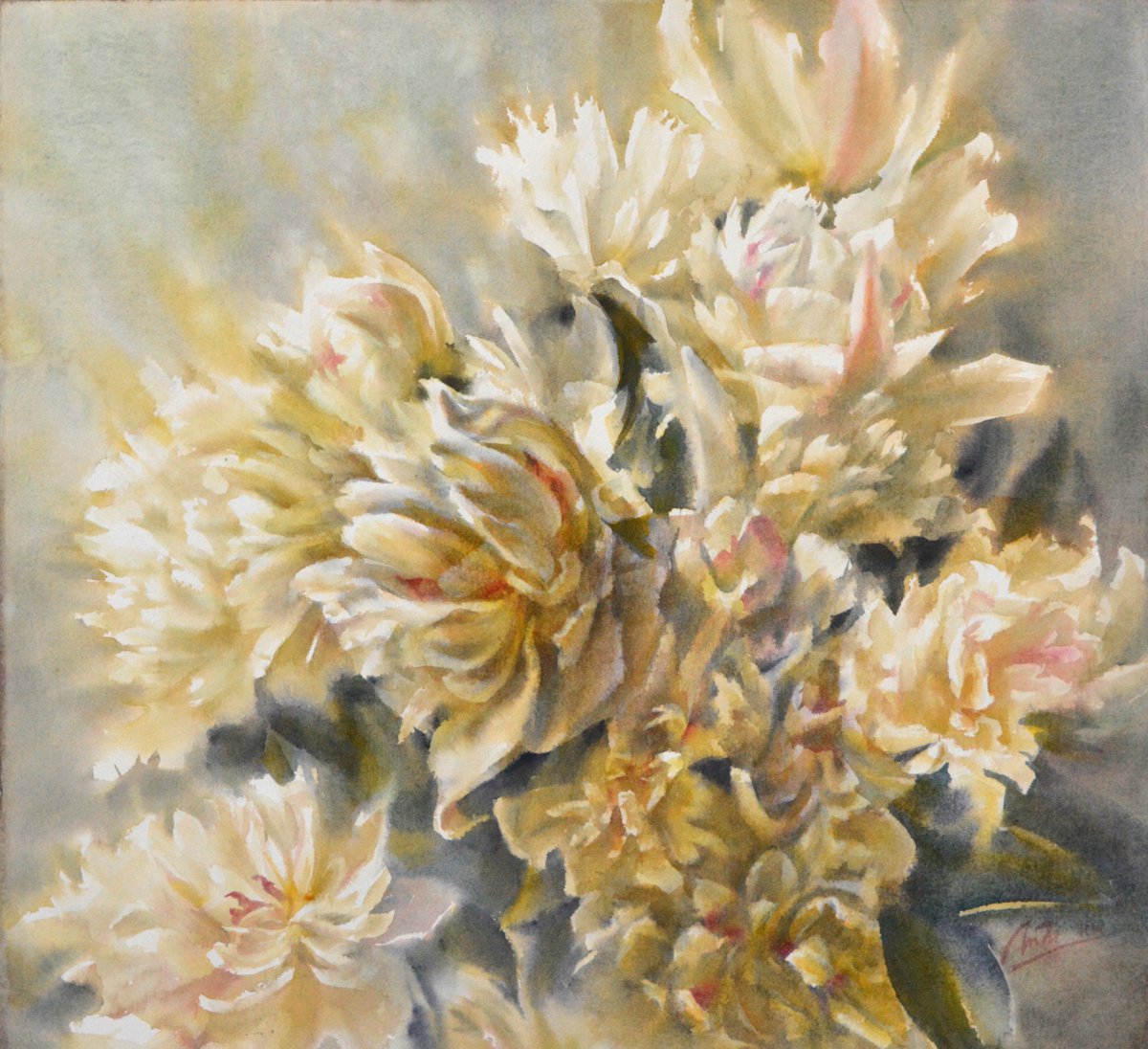 Shining peonies by Lidiya Doukhnevitch
