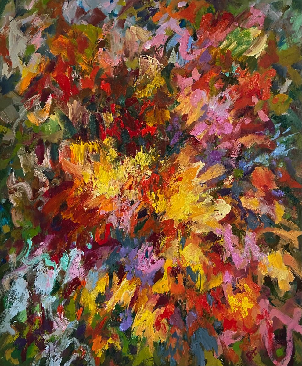 Abstract Botanical Oil Painting By Junija (Yuna) Galejeva, 20 X 24", Magic Energy, Original Artwork