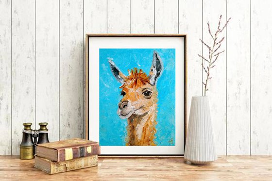 Llama Painting Alpaca Original Art Animal Wall Art Pet Portrait Artwork Oil Impasto Painting