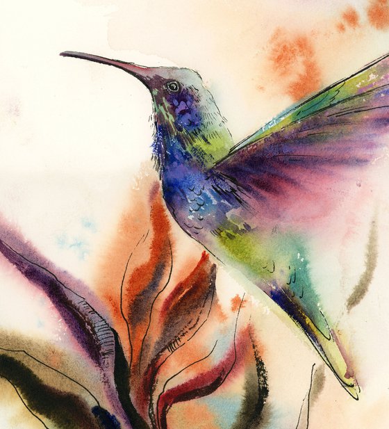 Hummingbird on Tropical Flower