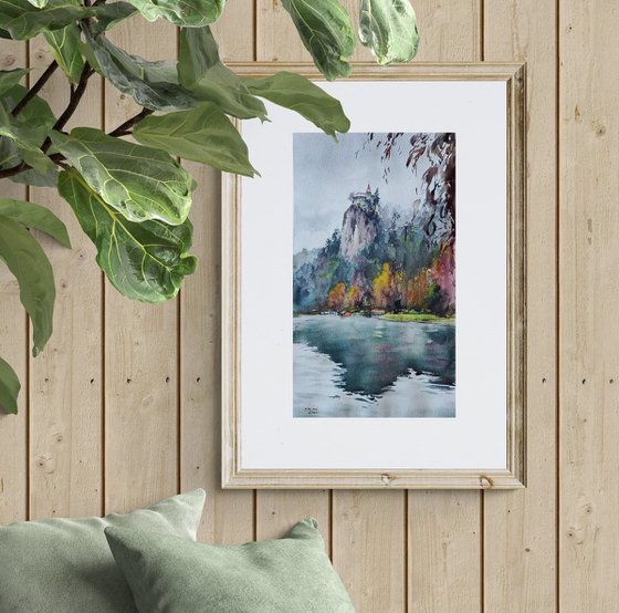 Lake Bled, Slovenia Original watercolor painting (2022), European landmarks