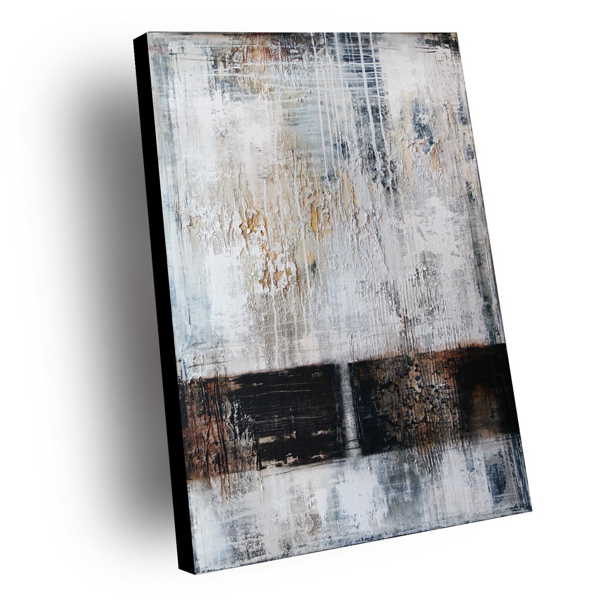 SEPARATE WAYS - ABSTRACT ACRYLIC PAINTING TEXTURED * WHITE * BROWN * RUST by Inez Froehlich
