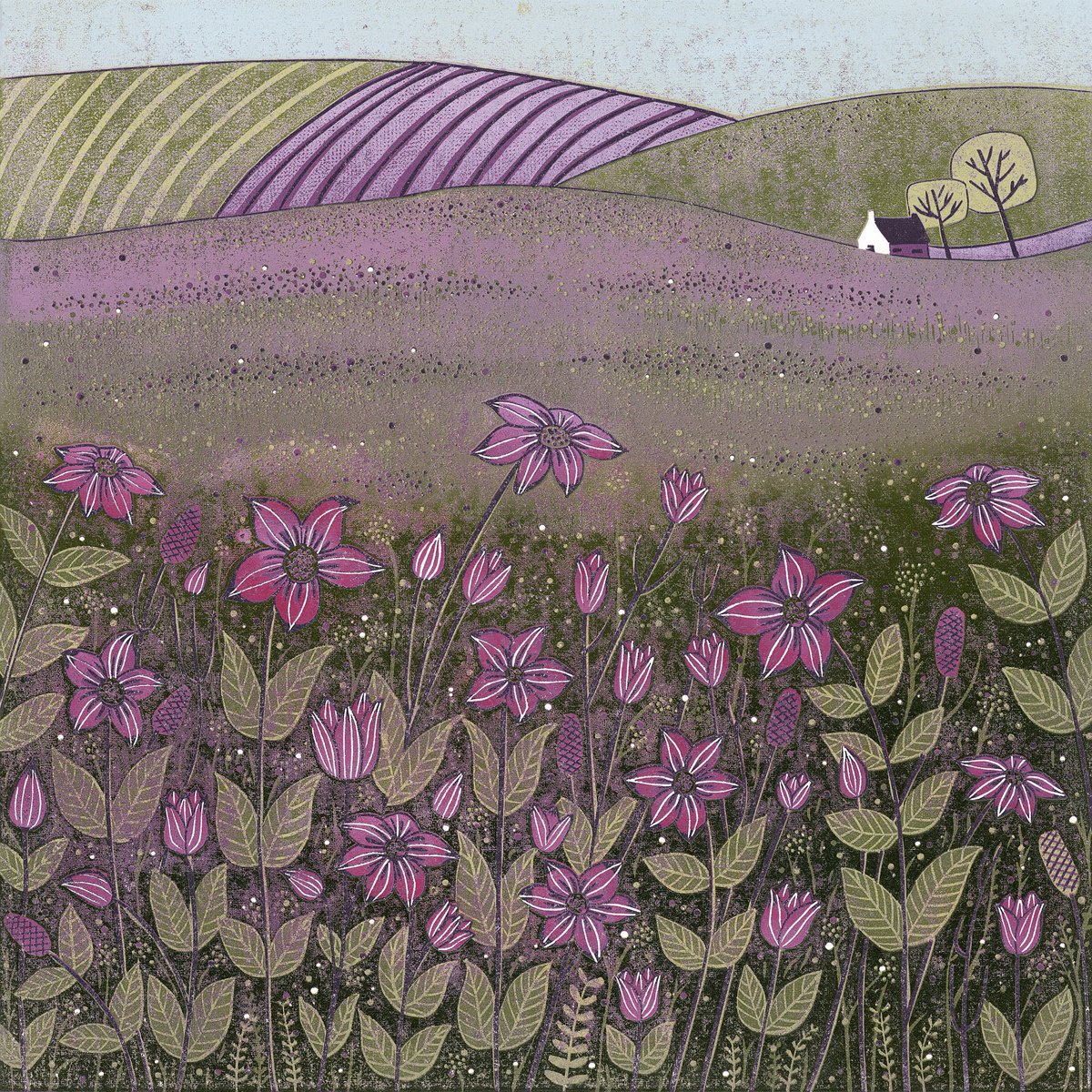 Graphic Botanical Linocut By Layla Khani (Aka Laylart), 15 X 15", Nature