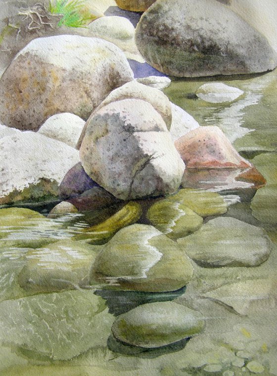 Rocks & Water - watercolors paintings - summer landscapes - nature - summer landscape