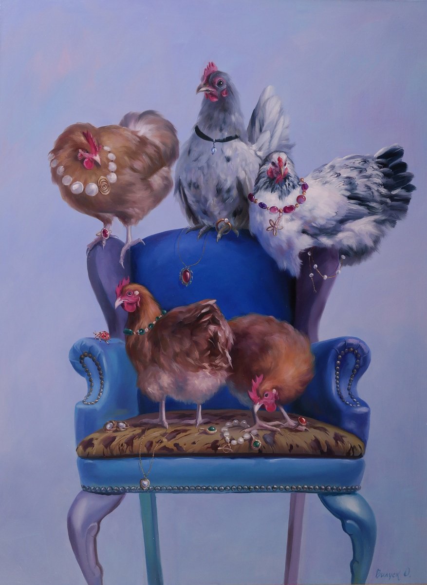 Surrealistic Oil Painting , Bird Chic By Lena Vylusk, 24 X 31, Artwork For Sale On Artfinder