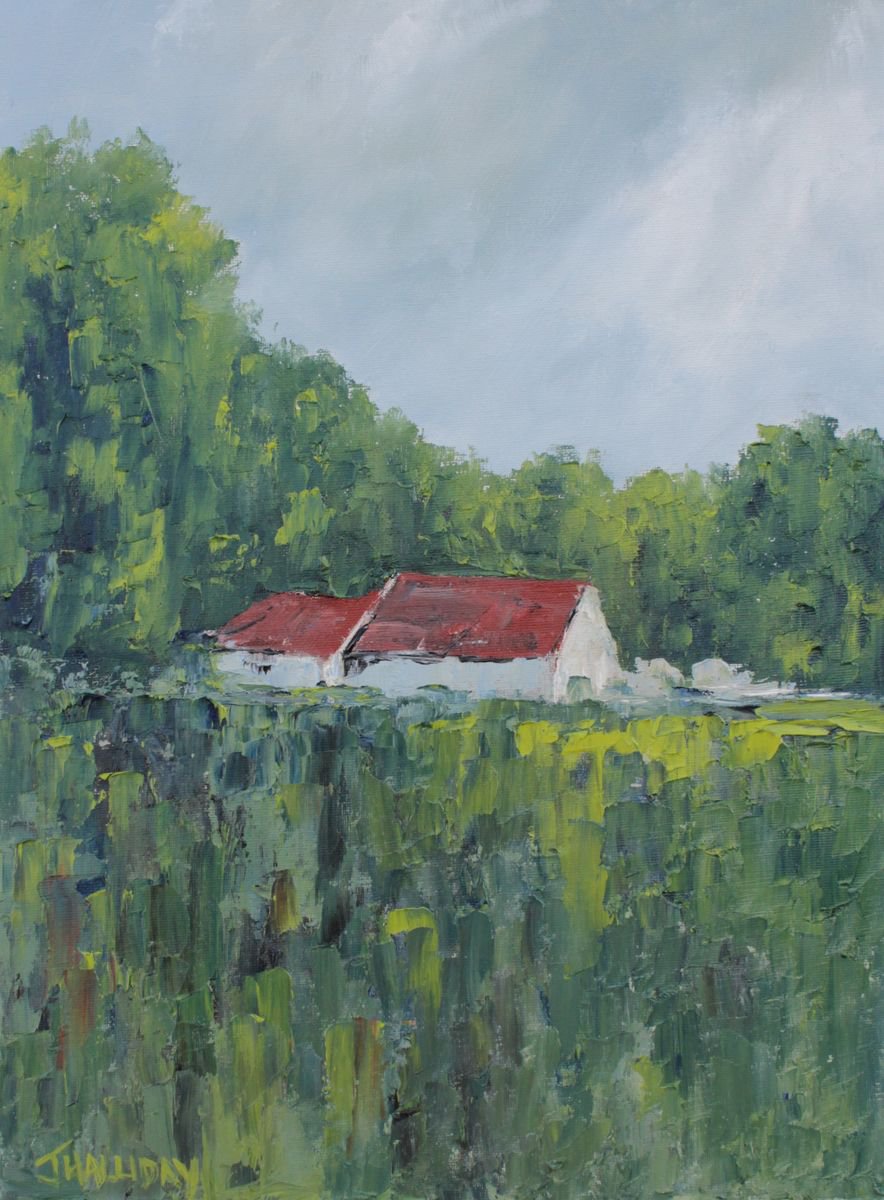 Impressionistic Landscape Oil Painting By John Halliday, 12 X 16, Homestead, Original Artwork