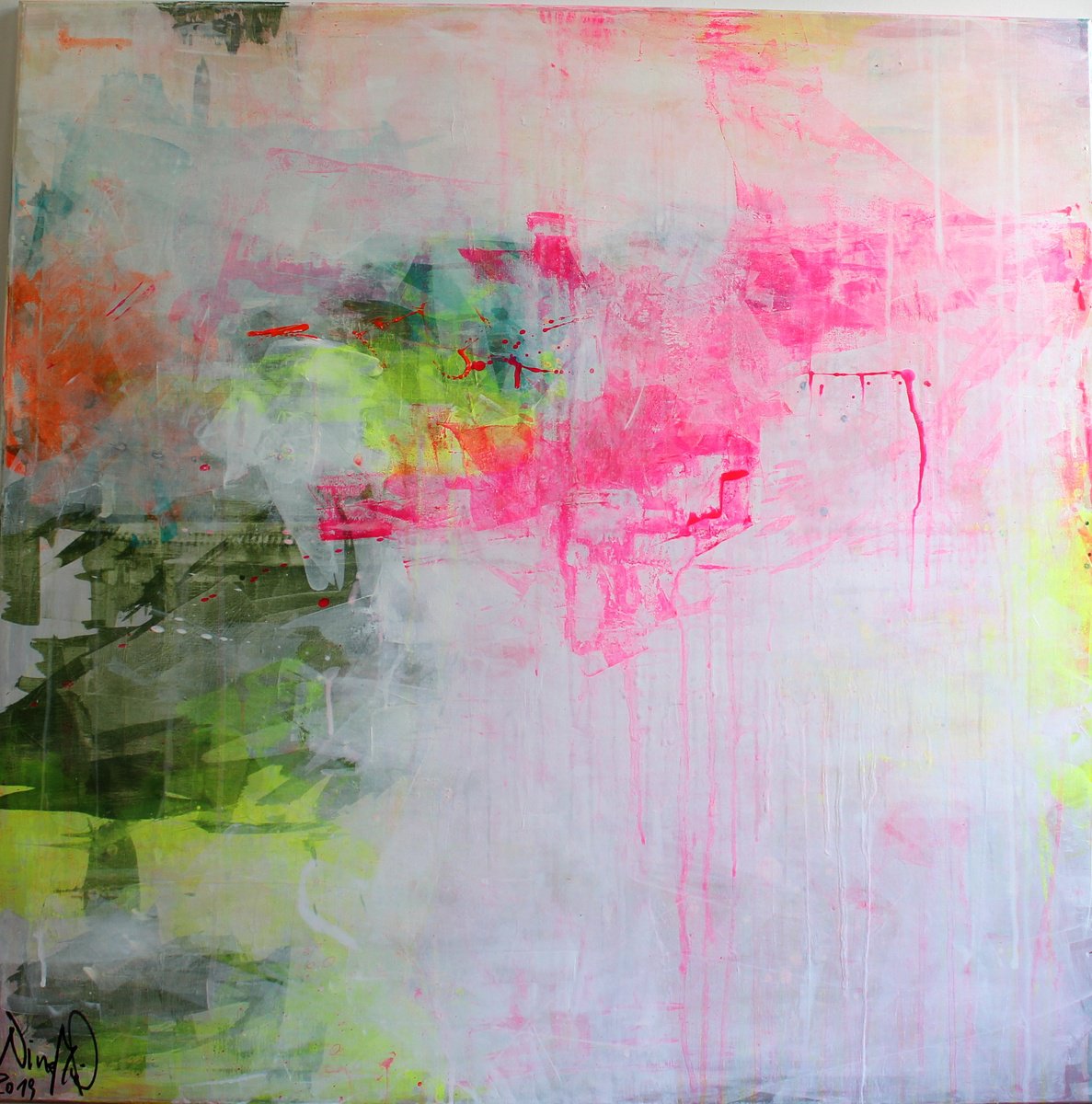 Abstract Acrylic Painting By Nina Mahnik, 39 X 39", Candy Crush, Original Artwork