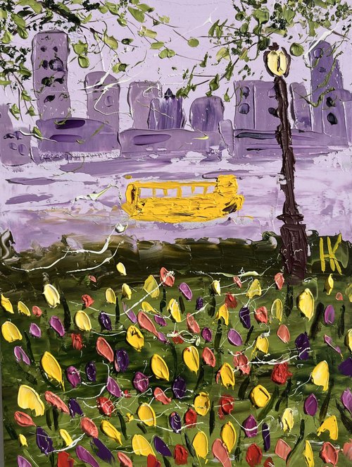 New York spring original oil painting by Halyna Kirichenko