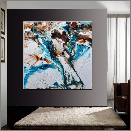 Southern Rapture 150cm x 150cm Teal White Textured Abstract Art