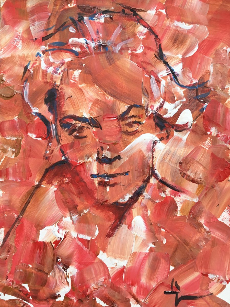 Expressive Portrait Acrylic Painting By Dominique Deve, 12 X 16, In The Shadow, Original Artwork