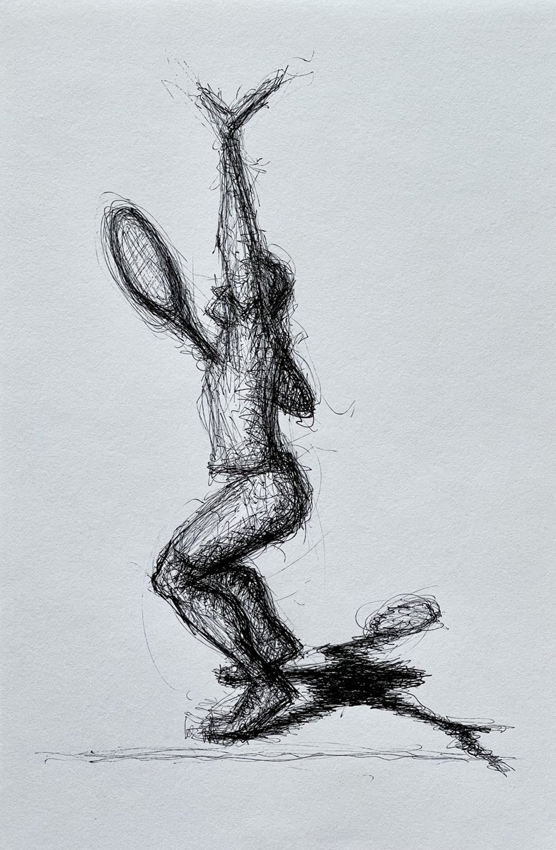 Expressive Portrait Ink Drawing By David Lloyd, 6 X 8, Queens Tennis 2, Original Artwork