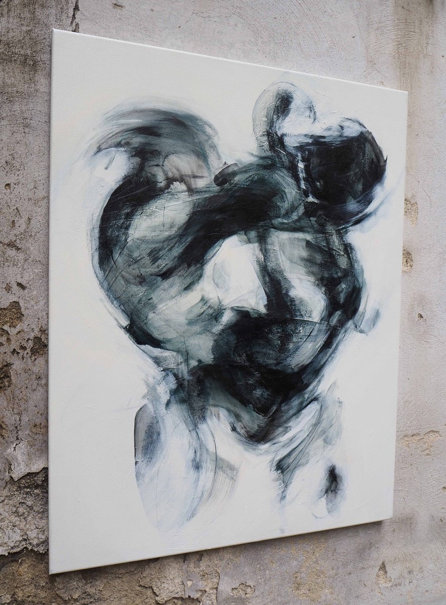 Expressive Portrait Painting By Cynthia Gregorova, 28 X 39, No Sudden Movements(Cleavage), Original Artwork