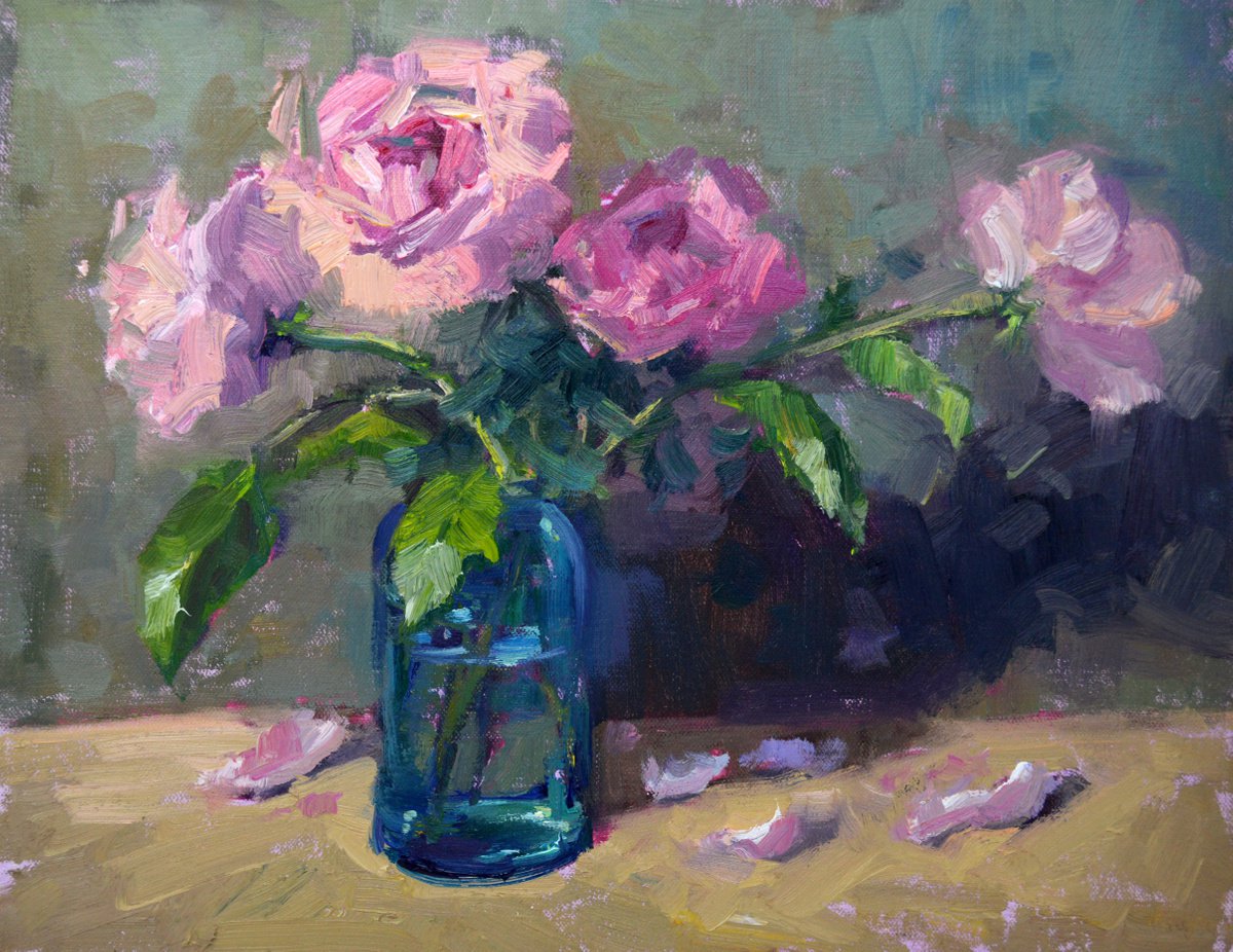 Impressionistic Botanical Oil Painting By Kristina Sellers, 14 X 11", Romantic Blooms, Original Artwork