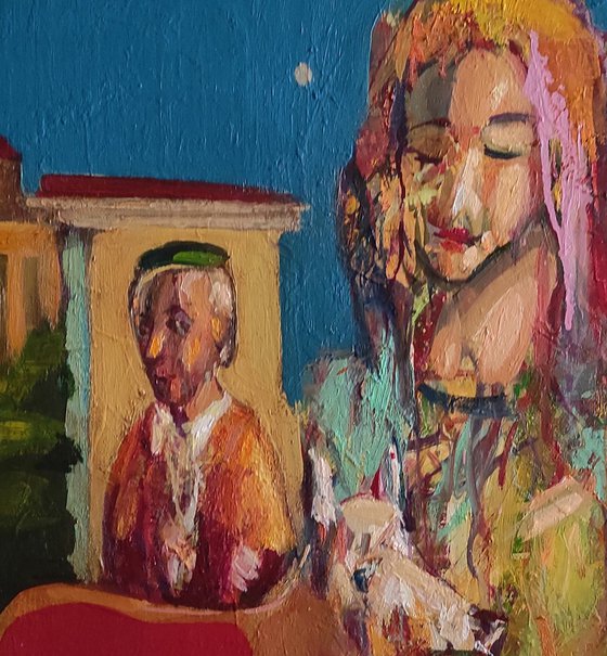 The girl and her dog (50x40cm, oil painting, ready to hang)