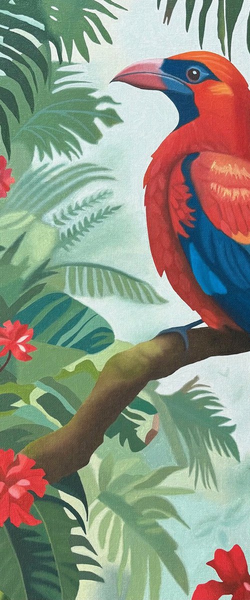 Tropical Bird With Red by Jill Ann Harper