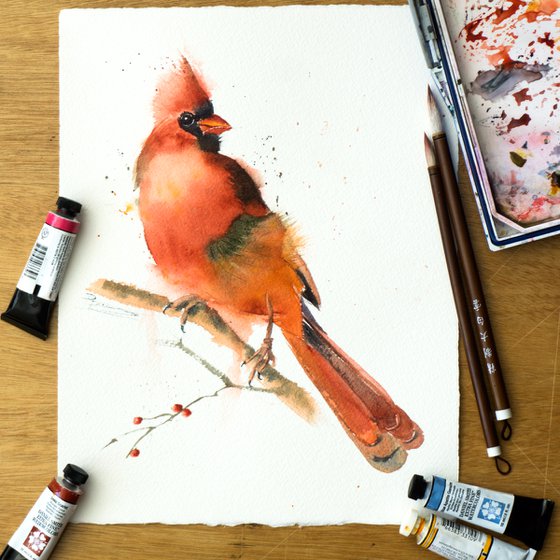 Red Cardinal Original Watercolor