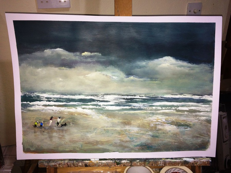 The Shell Seekers Acrylic Seascape On Thick Ca Artfinder