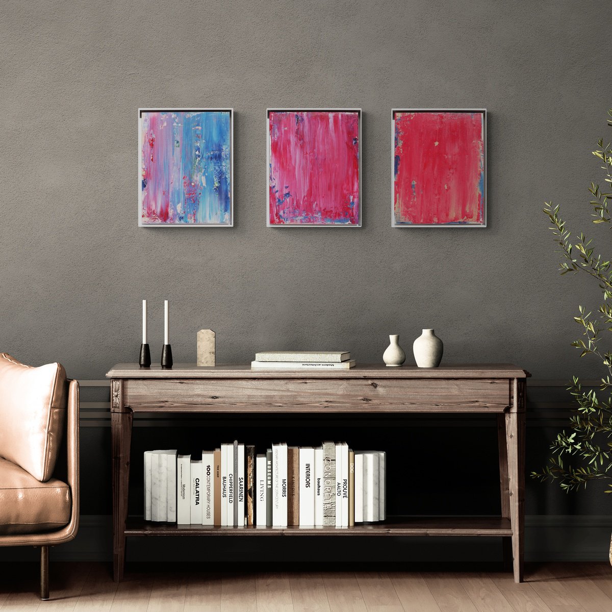 Abstract Oil Painting By Daniela Schweinsberg, 31 X 13, Let Paint Speak Up #20, 21, 22, Original Artwork