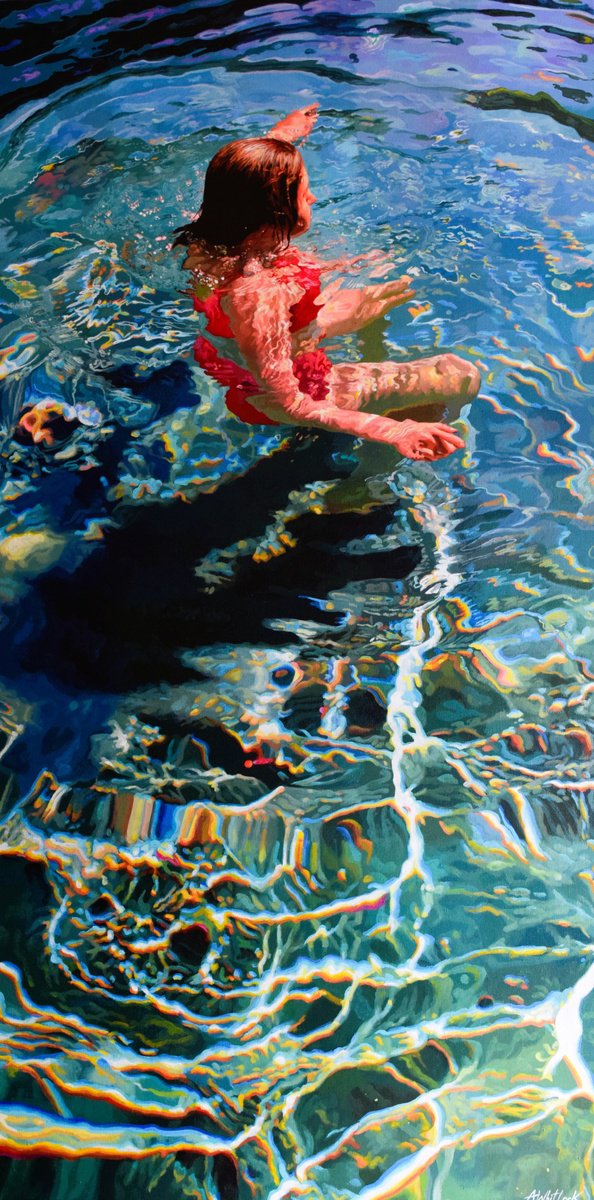 Photorealistic Portrait Acrylic Painting By Abi Whitlock, 20 X 39, Ocean Glow, Original Artwork