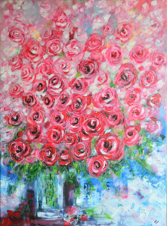 Bouquet of Roses -Large Home Decor Modern abstract flowers