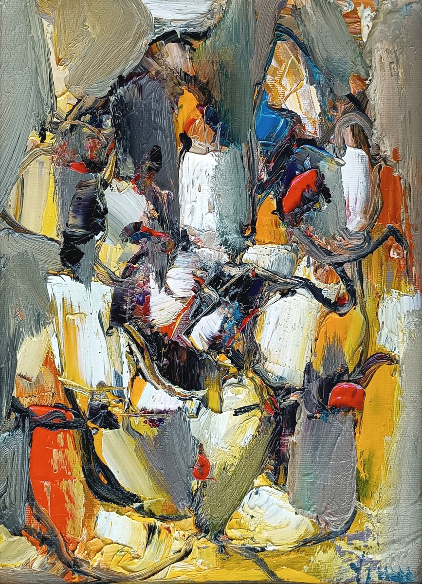 Abstract Oil Painting By Vlas Ayvazyan, 10 X 14", The Winner, Original Artwork