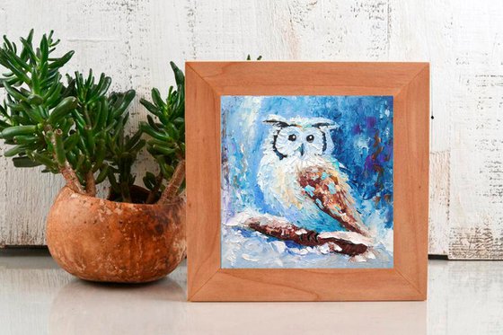 Owl Painting Original Art Bird Artwork Mini Wall Art