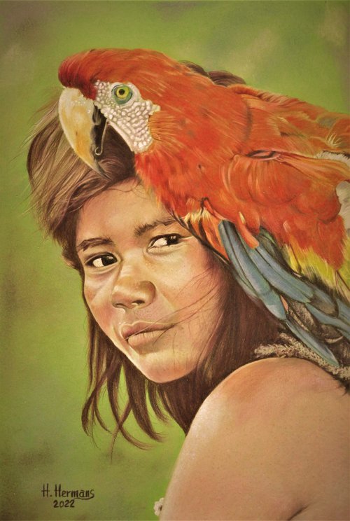 Brazilian girl with Macaw by Hendrik Hermans
