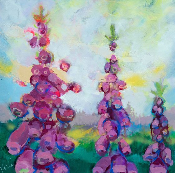 Foxglove 24x24" Loose Impressionist Abstract Wildflower Painting