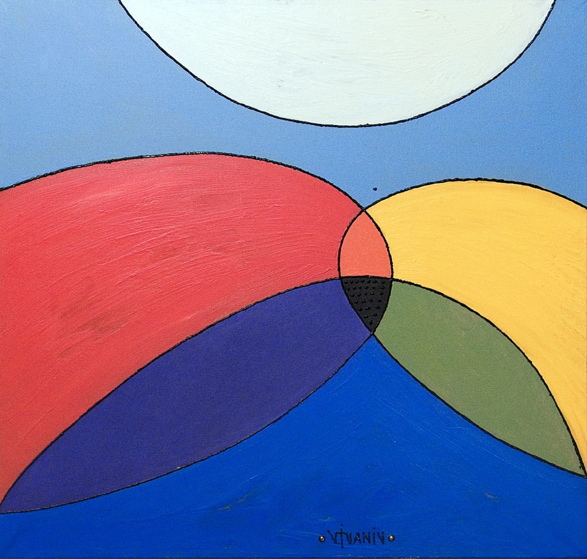 Geometric Abstract Acrylic Painting By Viktor Ivaniv, 28 X 28", Color. At The Lake, Original Artwork