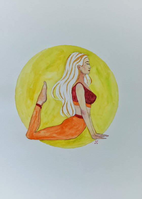 Yoga wall art, female watercolor painting, woman home decor