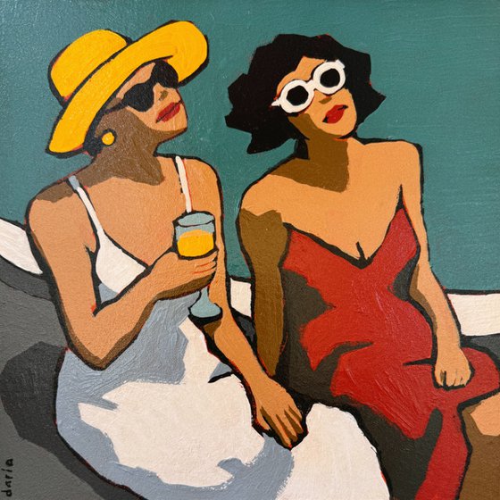Whimsical Women. Original Painting 8x8 inch