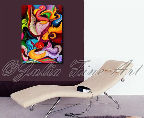 Abstract Painting, Surreal Abstraction, Contemporary, Ready to hang, Multicolor, Modern, Floral, Large Original Art ''Emotion'' by Julia Apostolova