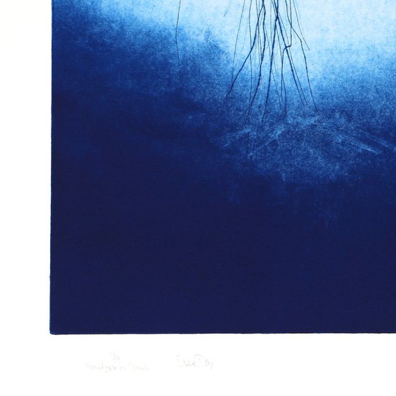 Heike Roesel "Blue Day 1" fine art etching, monotype in a series of 20