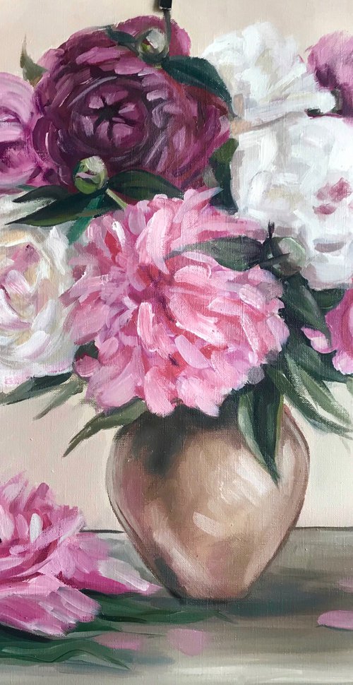 Peony oil painting original peony art 38x46 cm by Leysan Khasanova