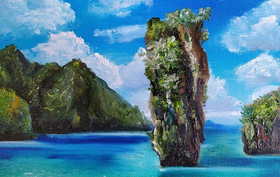 Bali, original small sea ocean sky oil painting, Gift bedroom painting