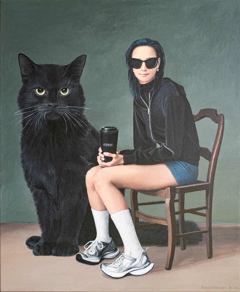 Photorealistic Portrait Acrylic Painting By Nataliya Bagatskaya, 28 X 33", Coffee Ritual, Original Artwork