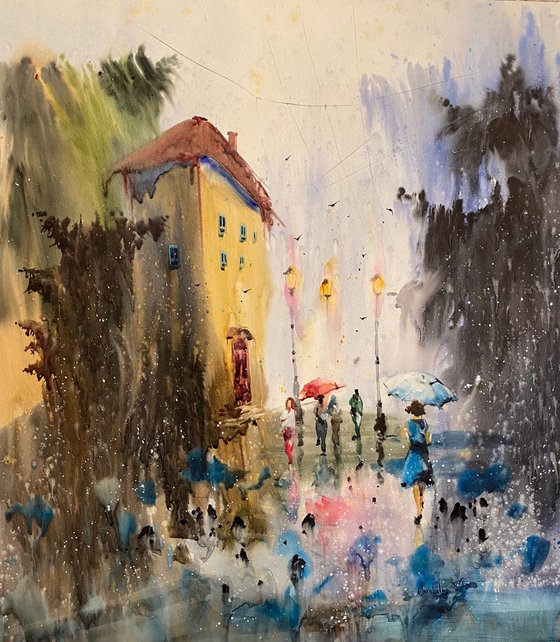 Sold Watercolor “Spring rainy day” perfect gift