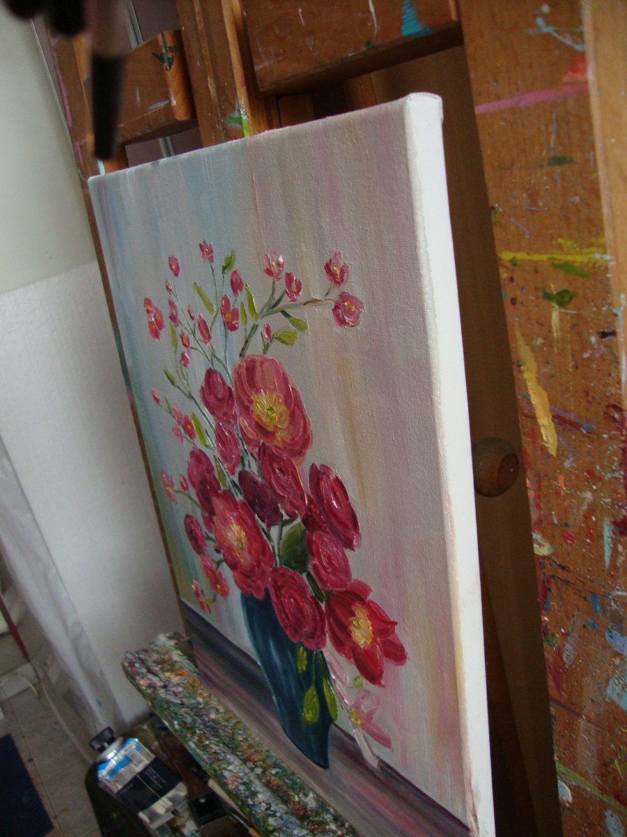 Impressionistic Botanical Oil Painting By Olga Knezevic, 12 X 16", Gentle Bouquet, Original Artwork