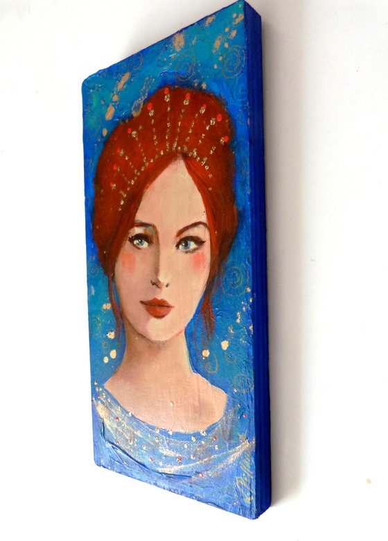 Blue Paloma 20 x 10 cm on wood.