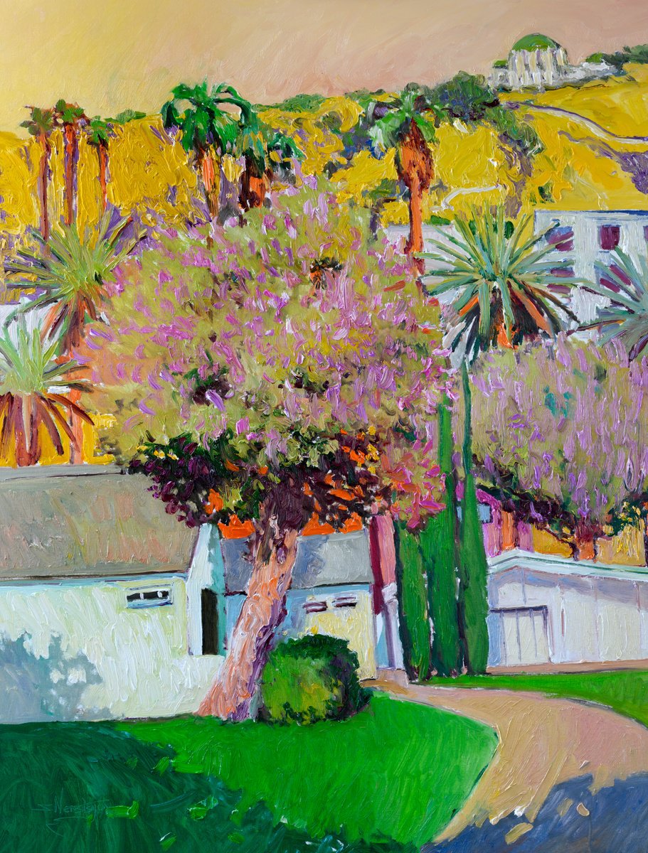 Expressive Landscape Oil Painting By Suren Nersisyan, 30 X 40", Summer Landscape, Hollywood, Original Artwork