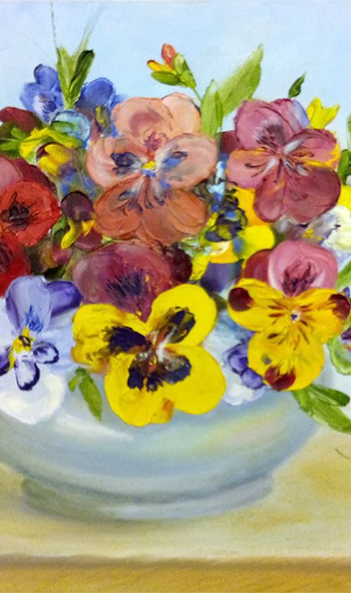 Summer bouquet. Pansies / ORIGINAL OIL PAINTING by Salana Art Gallery
