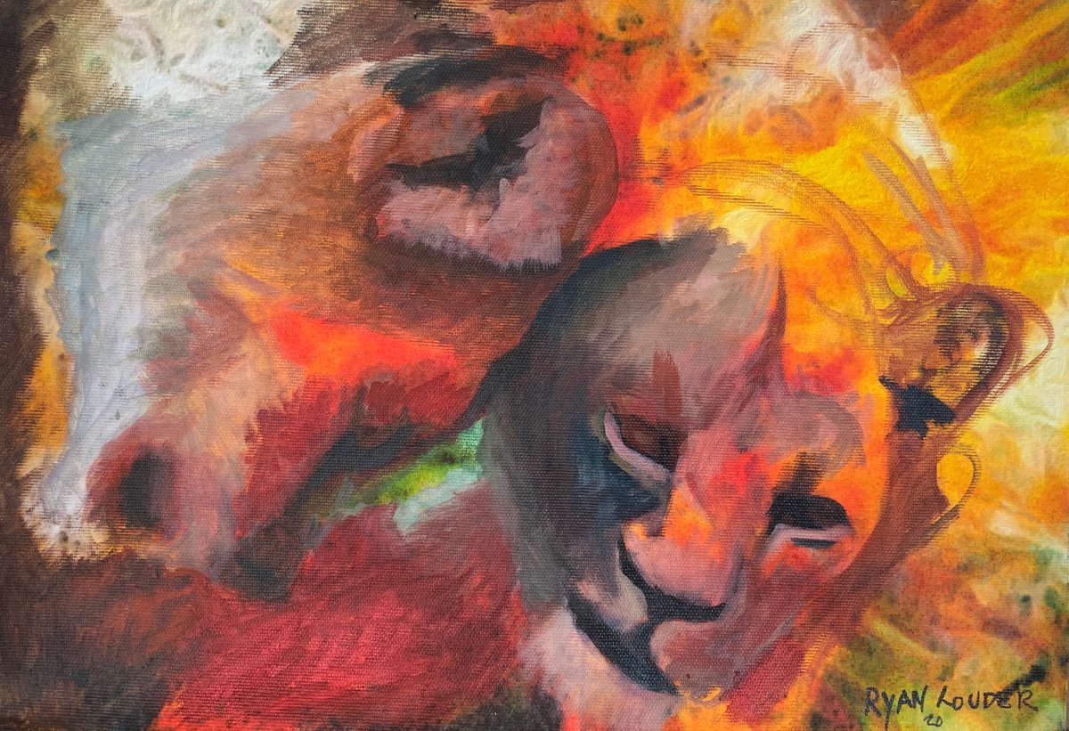 Two Lions - Lion Painting by Ryan  Louder