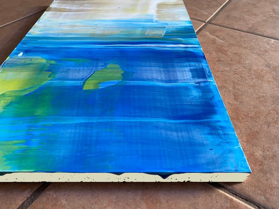 "By The Sea" - FREE USA SHIPPING - Original PMS Abstract Acrylic Painting On Reclaimed Wood Panel - 11.5" x 17.5"