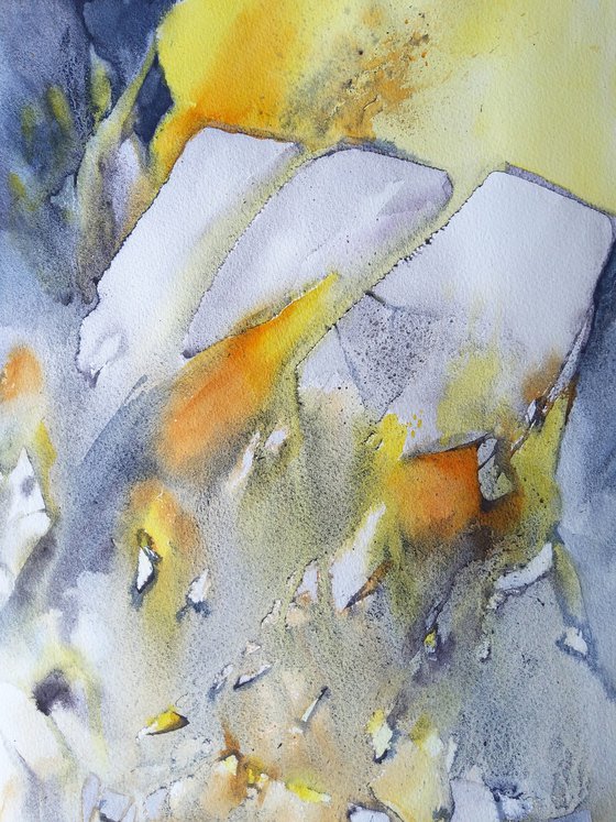 Untitled - Abstract, yellow and grey, original watercolour painting